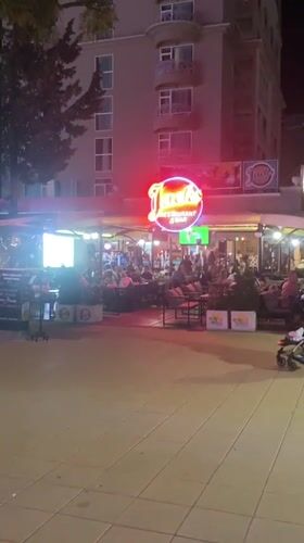 Evening street life documented in Nesebar Bulgaria tourist district