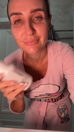 Full nighttime skincare routine in a Novosibirsk bathroom