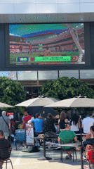 Soccer viewing event at Burnaby shopping center with promotional displays
