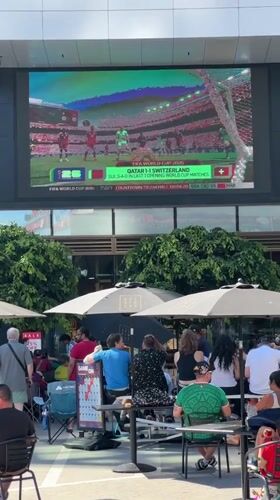 Soccer viewing event at Burnaby shopping center with promotional displays