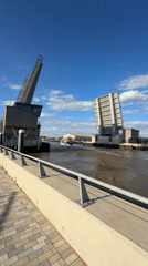 Bascule bridge opens for boat traffic on Great Yarmouth waterway