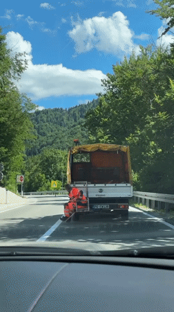 Construction work and motorcycle stops in Crkvine, Montenegro