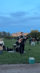 Street musicians perform near memorial gathering in Saint Petersburg