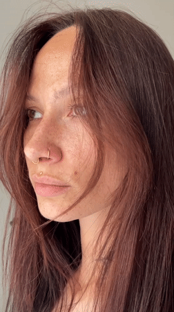 Close-up portrait series with piercings and curtain, Pervomaysky
