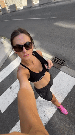 Selfie session on a Boreti sidewalk, July morning