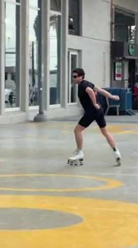 Roller skater spotted on decorated concrete in Tel Aviv