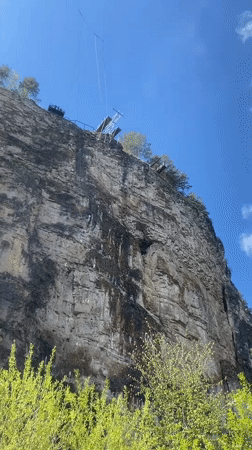 Bungee jumping and cliff recreation documented in rural Russia