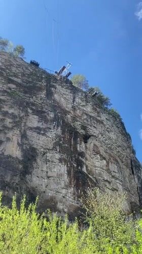 Bungee jumping and cliff recreation documented in rural Russia