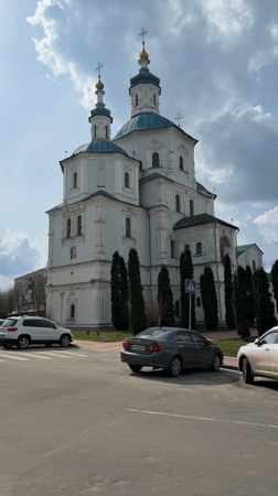 Orthodox church with green domes documented in Sumy, Ukraine