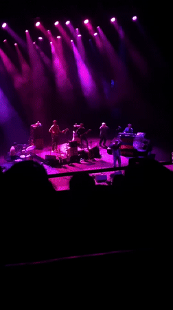 Live music performance observed in London with colorful stage lighting