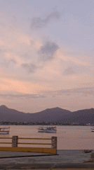Dusk seascape with anchored boats filmed in Juan Griego