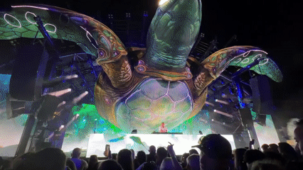 Music festival features giant illuminated turtle stage in Spain