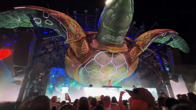 Music festival features giant illuminated turtle stage in Spain