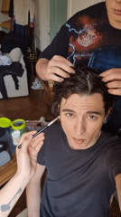 Hair styling and posing sessions documented in Saint-Léger-de-Rôtes