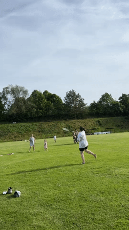 Families enjoy afternoon recreation in German countryside field
