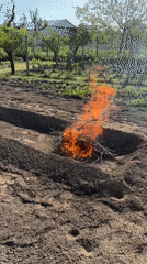 Small fire burns in garden pit in Stamboliyski, Bulgaria