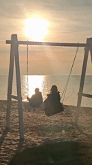Sunset beach swing scene and urban street art documented