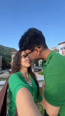 Couples selfies in matching green tops, Dongmyeong-myeon