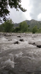 Turbulent river rapids and rocky landscape, multiple angles