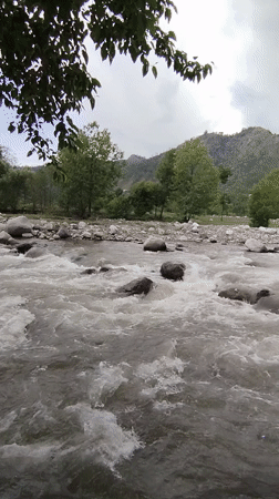 Turbulent river rapids and rocky landscape, multiple angles