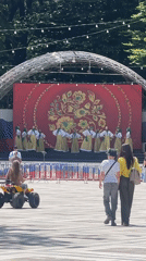 Traditional dancers perform at outdoor market in Stavropol park