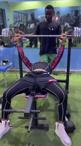 Men exercise at gym in Akwanga, Nigeria