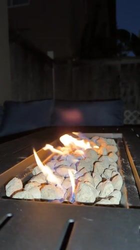 Fire pit glowing and neighborhood mailboxes, Aliso Viejo night