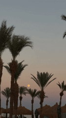 Full moon rises over a Sharm El Sheikh resort at dusk