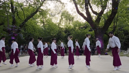 Traditional folk dancing and choir performance in rural Baztan