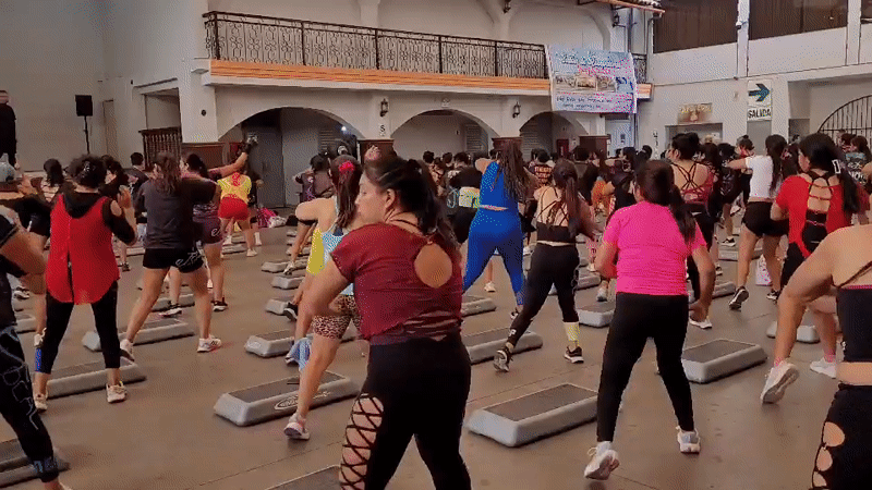 Aerobics class in a spacious Los Olivos community hall