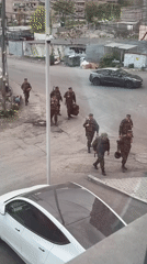 Armed soldiers patrol streets in Yerevan and Zovuni, Armenia