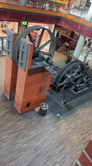 Historic steam engine displayed at Matosinhos shopping mall