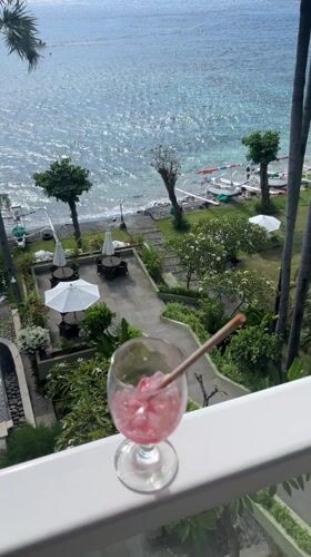 Tourist captures tropical resort views in Abang, Indonesia