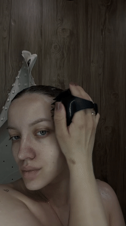 Woman's private bathing moments documented in Reshetnikovo, Russia