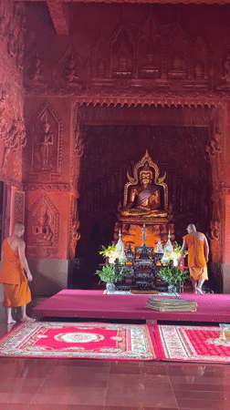 Buddhist shrine interior and ornate temple carvings, Ko Samui