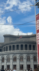 Street musician performs around Yerevan landmarks on Sunday morning