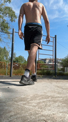 Man exercises at outdoor workout area in Ruse, Bulgaria