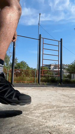 Man exercises at outdoor workout area in Ruse, Bulgaria