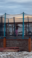 Child plays on trampoline in Bar, Montenegro