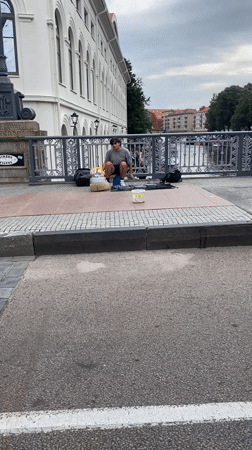 Impromptu drum session on a Klaipėda bridge