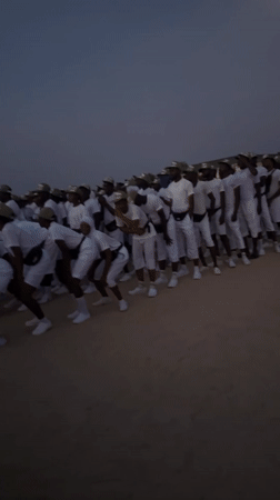 Coordinated group gathers for early morning outdoor event in Maiduguri