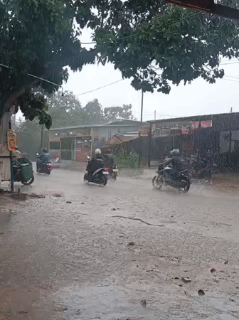 Heavy rainfall hits Batam streets during morning hours