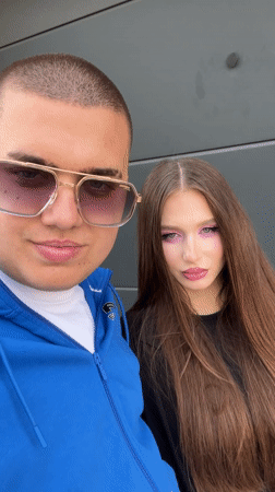 Young couple takes selfies in Ruse, Bulgaria
