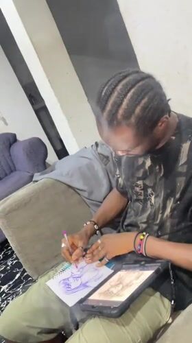 Portrait sketching during a relaxed Abuja apartment hangout