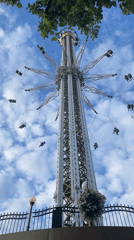 Swing ride spinning in Stockholm on a cloudy summer afternoon