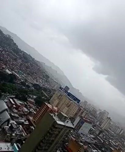 Aerial footage captures rainy evening traffic in Caracas