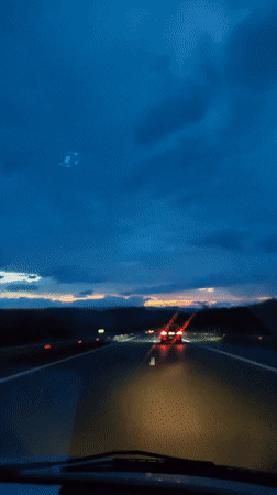 Evening highway travel documented near Dolno Varshilo, Bulgaria