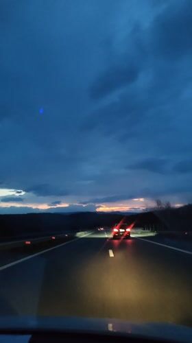 Evening highway travel documented near Dolno Varshilo, Bulgaria