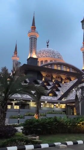 Evening illumination captured at Cibinong mosque and stadium complex