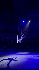 Solo aerialist performs aerial routine in Moscow theater venue